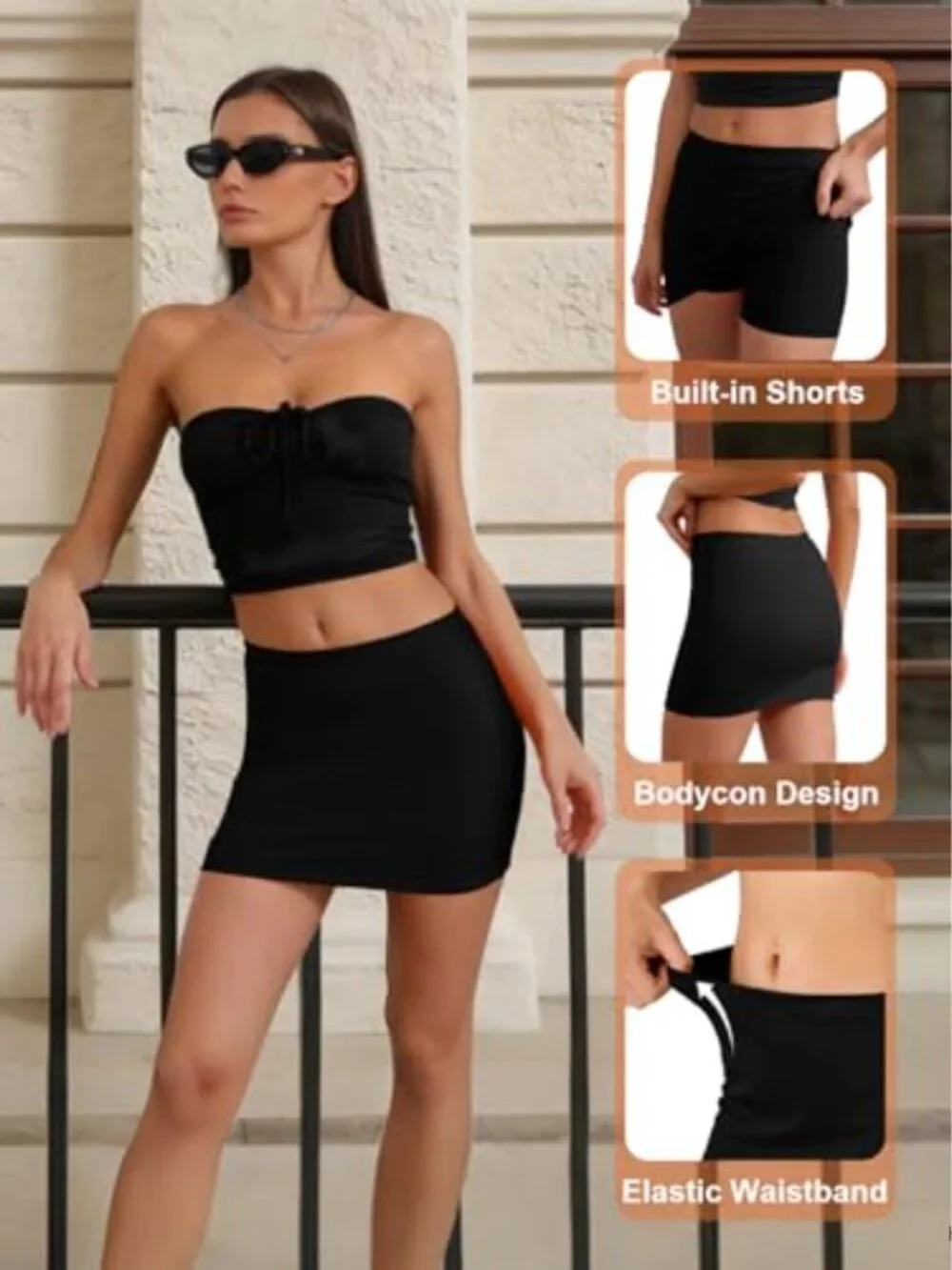 Women's Mini Skort with Built-in Shorts, High Stretch, Y2K Bodycon, Going Out &